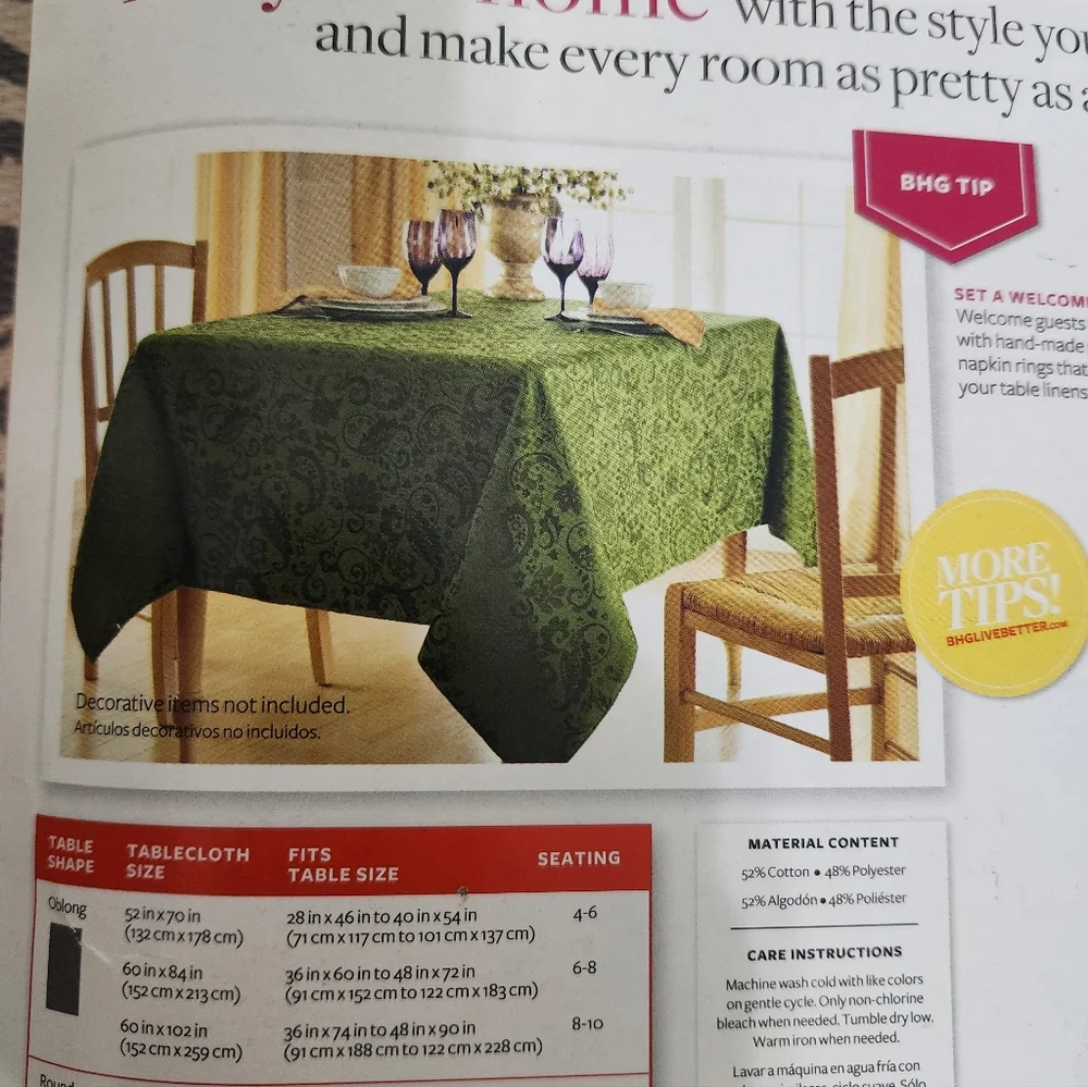 Better Homes and Gardens  Green Jacquard Weave  Tablecloth 60